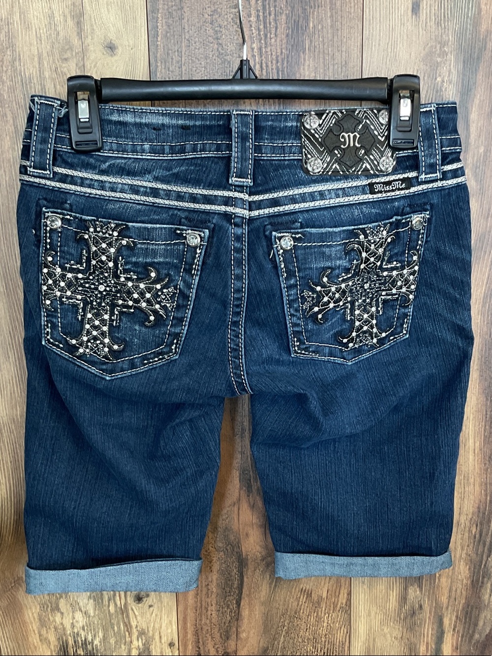 Miss Me JE8136M Women's Low Rise Signature Bermuda Denim Jean Shorts 314B